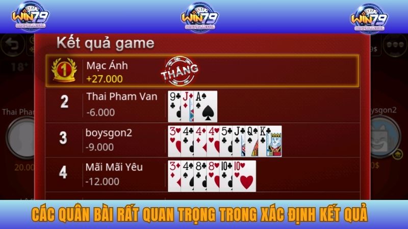 Các quân bài đóng vai trò rất quan trọng trong việc xác định kết quả
